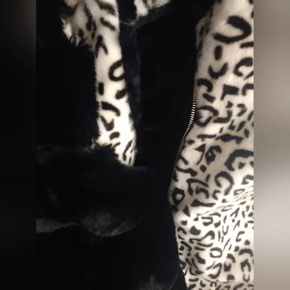 ADRIENNE LANDAU Reversible Faux Fur Hooded Vest Black / Animal $295 - Picture 7 of 15